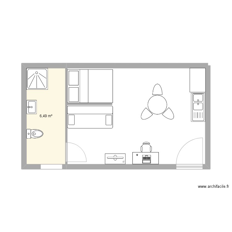 STUDIO POLIGNY R+1. Plan de 1 pièce et 6 m2