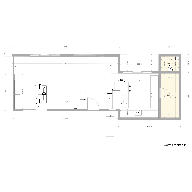 ALMA DOMINA. Plan de 2 pièces et 7 m2