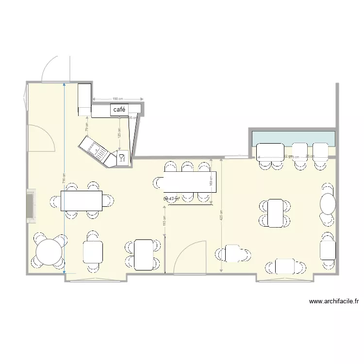 implantation salle et bar Odette. Plan de 