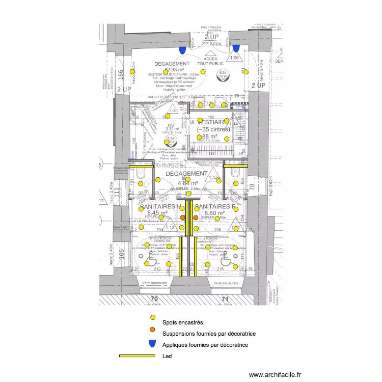 Vestiaire RDJ Plan &eacute;clairage. Plan de 