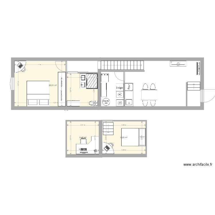 plan sederon. Plan de 3 pièces et 36 m2