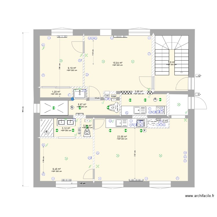 R et R1 Plan élec et plomberie. Plan de 10 pièces et 81 m2