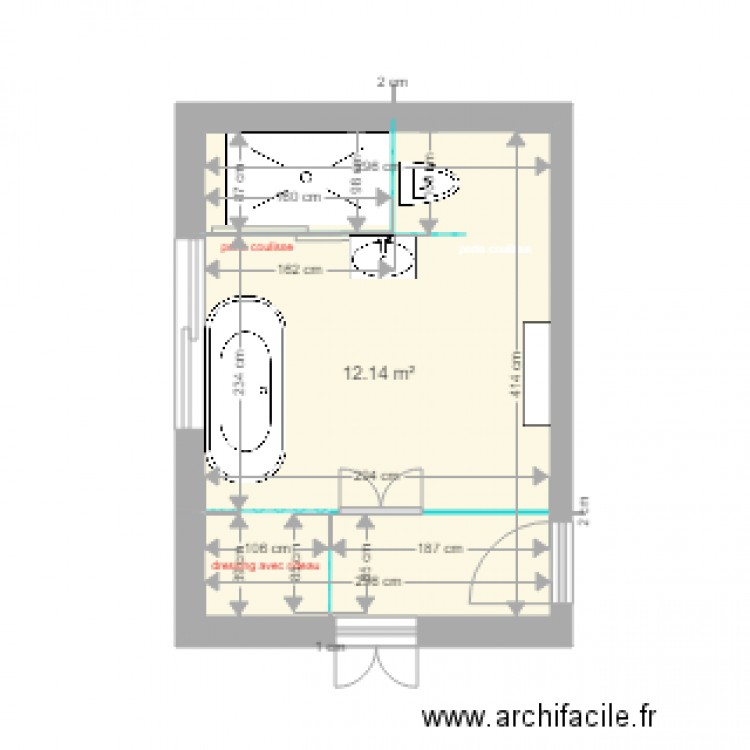 villa vence salle de bain rdc. Plan de 1 pièce et 12 m2