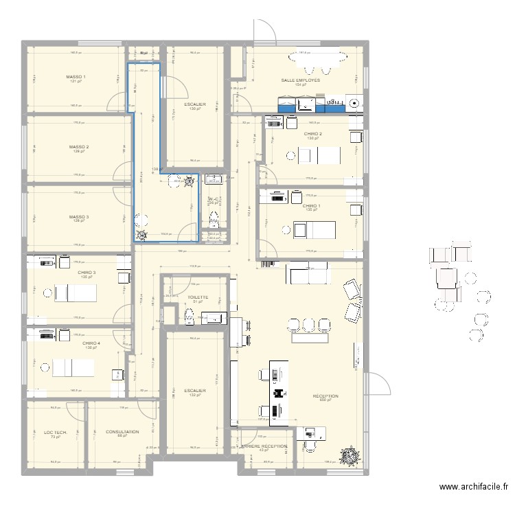 Nouvelle clinique août 2022 version 6. Plan de 21 pièces et 225 m2