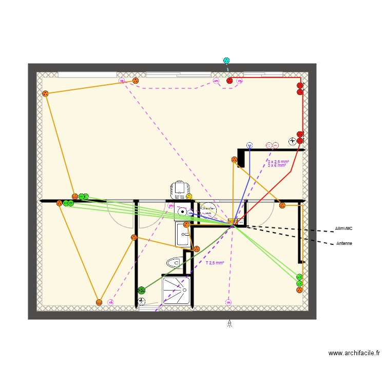 Appartement RDC Eléctricité Circuit prise. Plan de 0 pièce et 0 m2