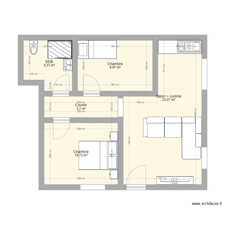 416. Plan de 5 pièces et 51 m2