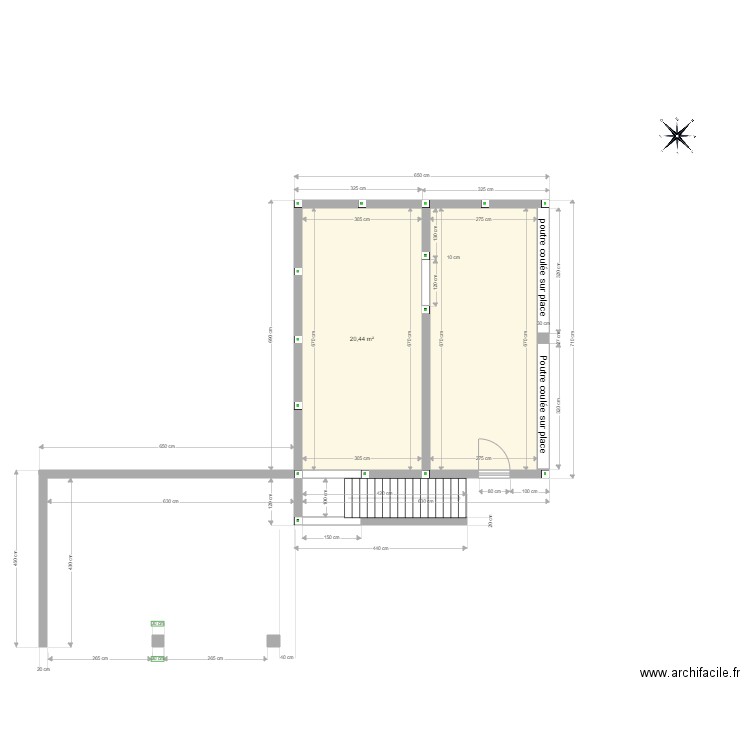 Rdc Belbèze avec poteau rigidite. Plan de 2 pièces et 39 m2