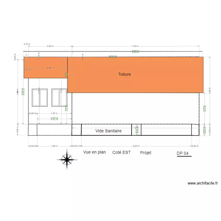 Vue en plan cot&eacute; EST. Plan de 