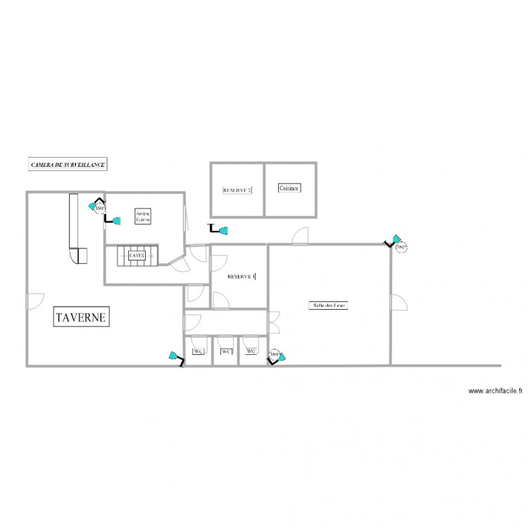 CAFE des SPORTS  Caméras. Plan de 6 pièces et 34 m2