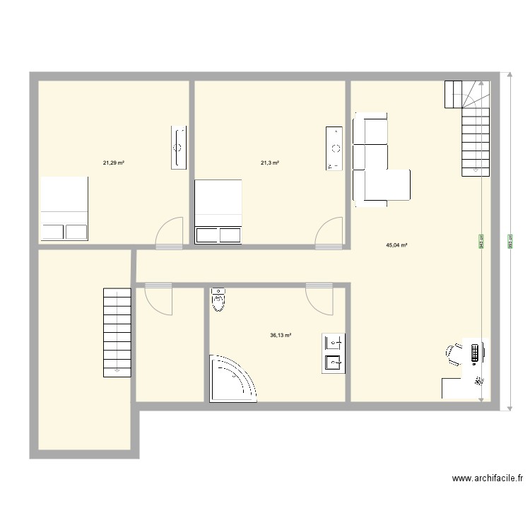 etage maison. Plan de 4 pièces et 124 m2