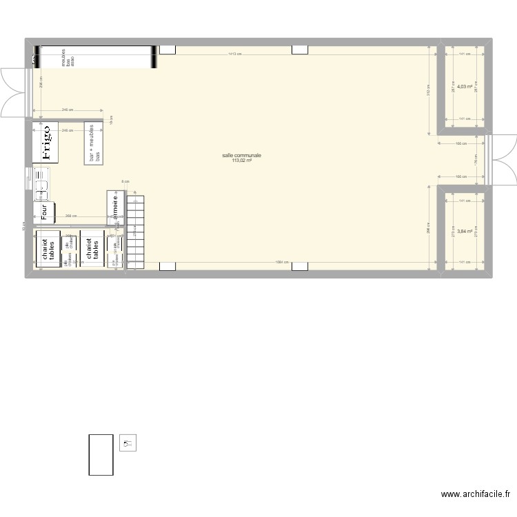 Salle communale Vilcey sur Trey. Plan de 3 pièces et 121 m2