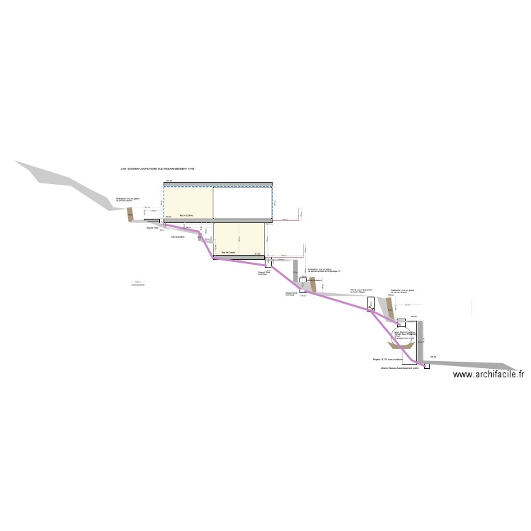 2.05 - SCHEMA COUPE NORD -SUD ASSAINISSEMENT 1/100. Plan de 0 pièce et 0 m2