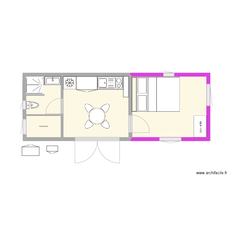 Cabane du vigneron hammam. Plan de 4 pièces et 22 m2