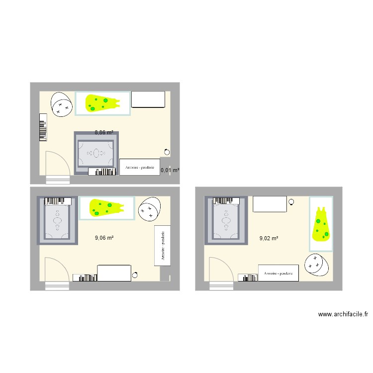 Chambre enfant. Plan de 4 pièces et 27 m2