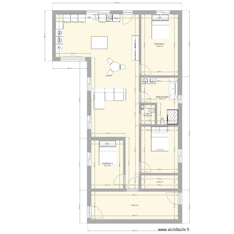 Roxanne. Plan de 8 pièces et 118 m2