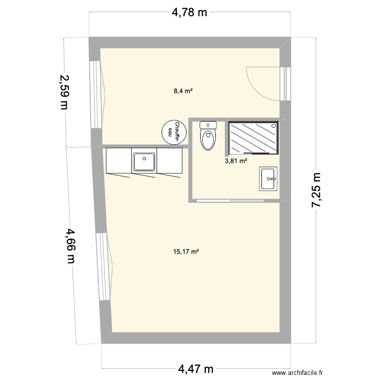 COPPIN. Plan de 3 pièces et 27 m2