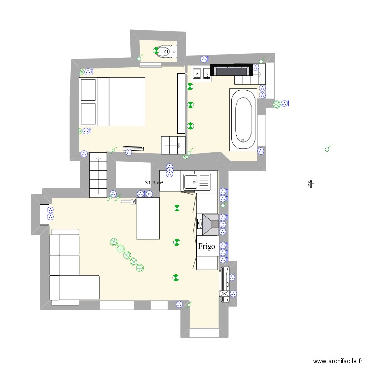 Diane. Plan de 1 pièce et 31 m2