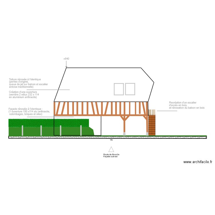 plan façade et toiture sud. Plan de 0 pièce et 0 m2