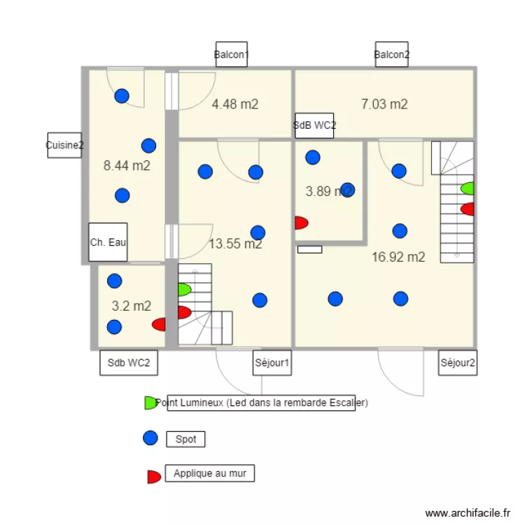 CrtdeuxiemeEtagePointsLumineux. Plan de 