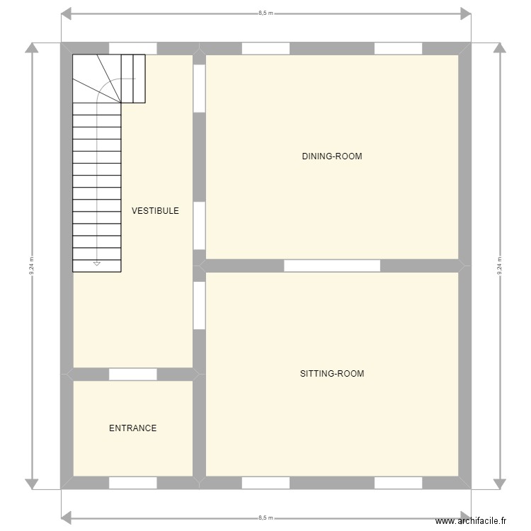 MODERN TERRACED HOUSE GROUND FLOOR PLAN. Plan de 4 pièces et 66 m2