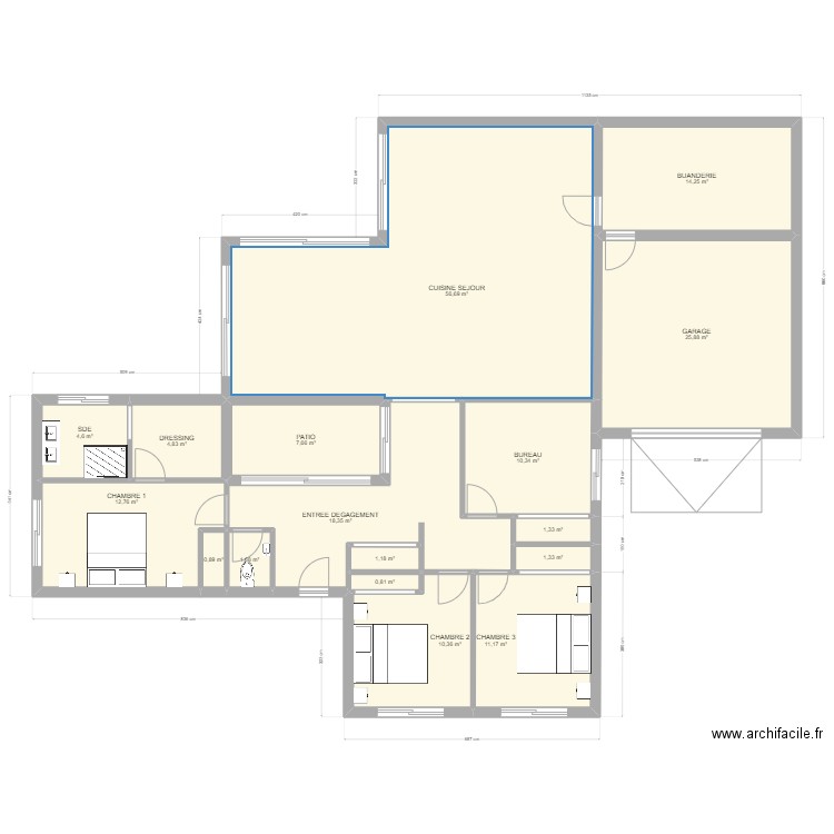 NBV. Plan de 17 pièces et 184 m2