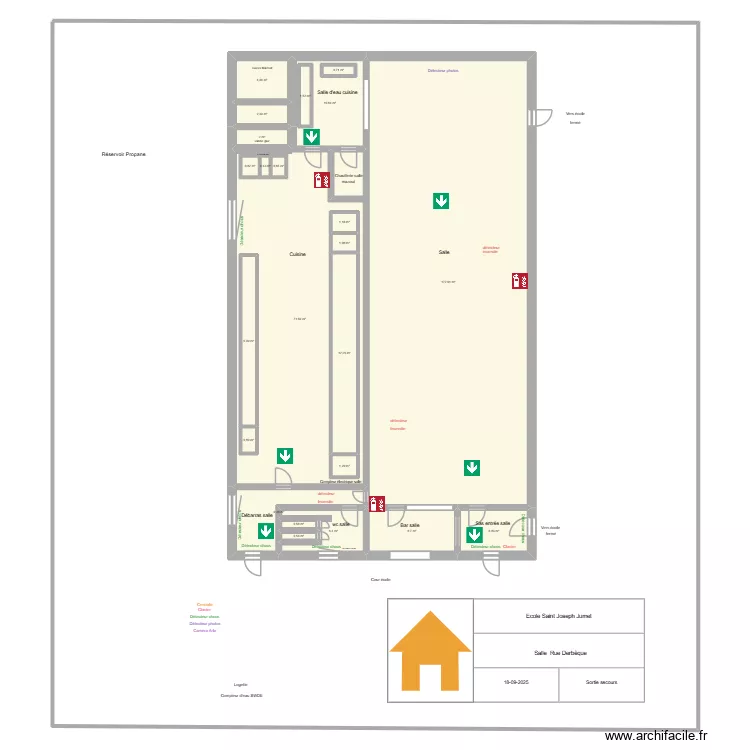Derb&egrave;que plan salle. Plan de 23  et 357 m²