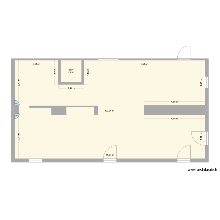 Buanderie V2. Plan de 2 pièces et 105 m2