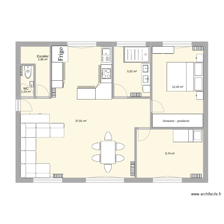 essai 3. Plan de 6 pièces et 70 m2