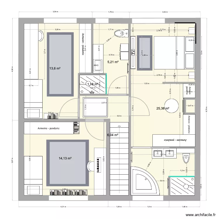 Maison. Plan de 6  et 66 m²