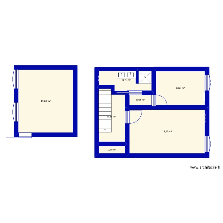 Premier étage . Plan de 7 pièces et 44 m2
