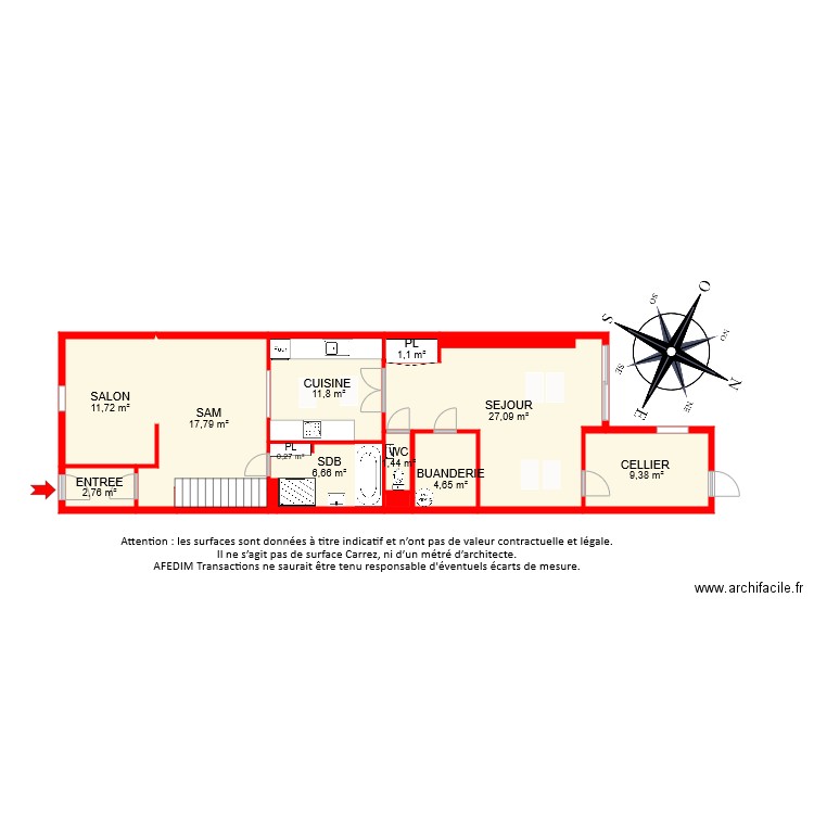 BI8631 RDC. Plan de 14 pièces et 97 m2