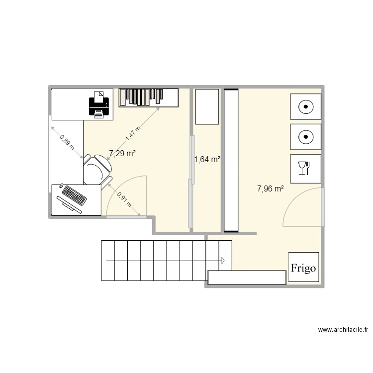 Bureau2. Plan de 3 pièces et 17 m2