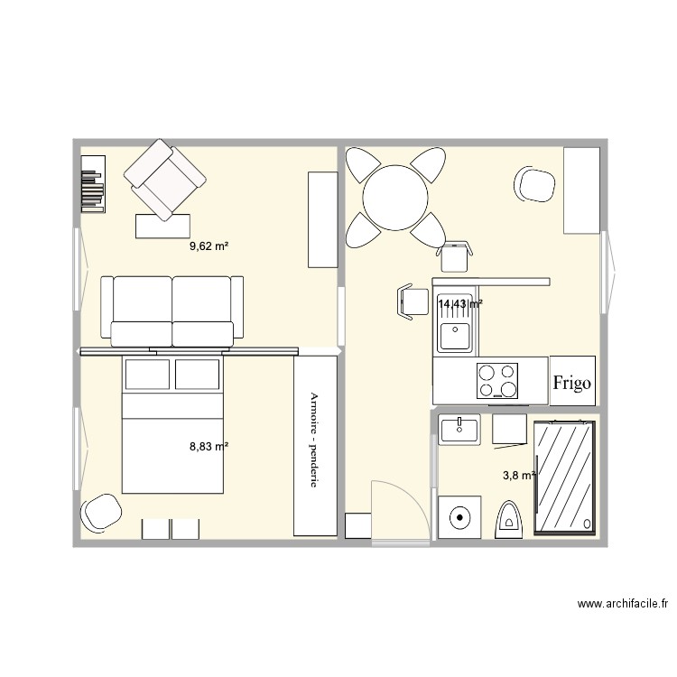 Paris 11. Plan de 4 pièces et 37 m2