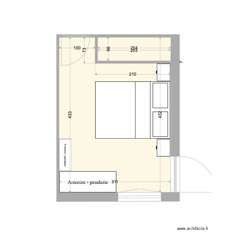 Chambre2 v2. Plan de 1 pièce et 13 m2