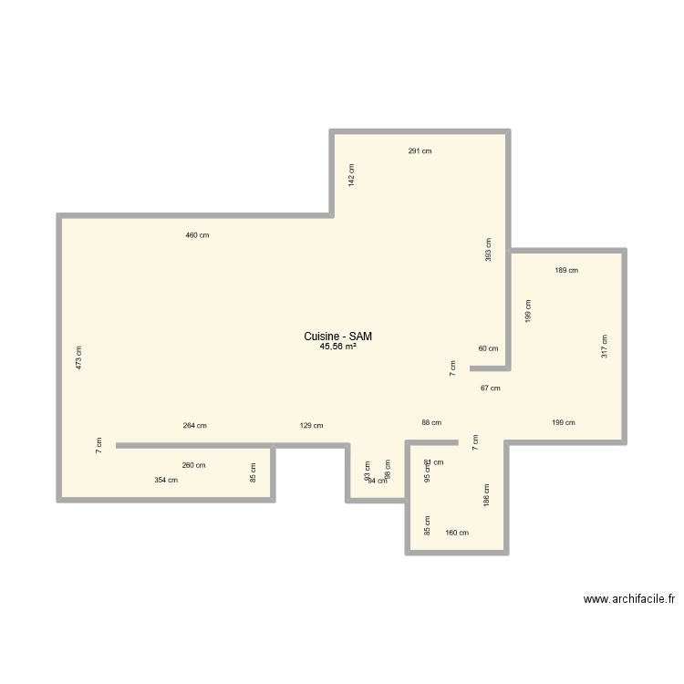 Laberthe - Cuisine. Plan de 1 pièce et 46 m2