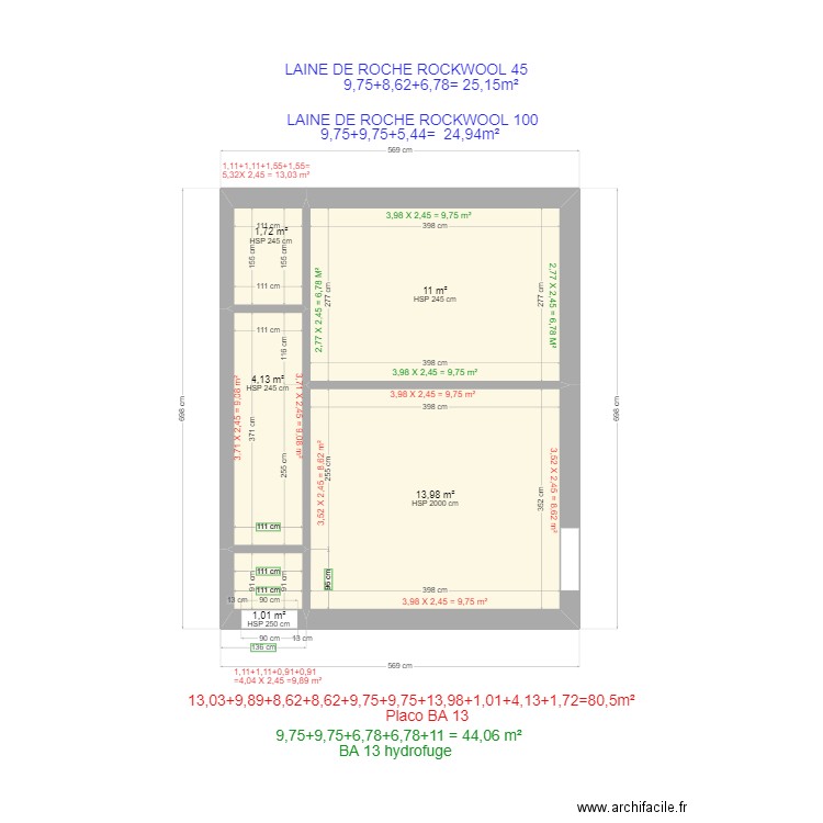 PLAN MURE EST PLAFON. Plan de 5 pièces et 32 m2