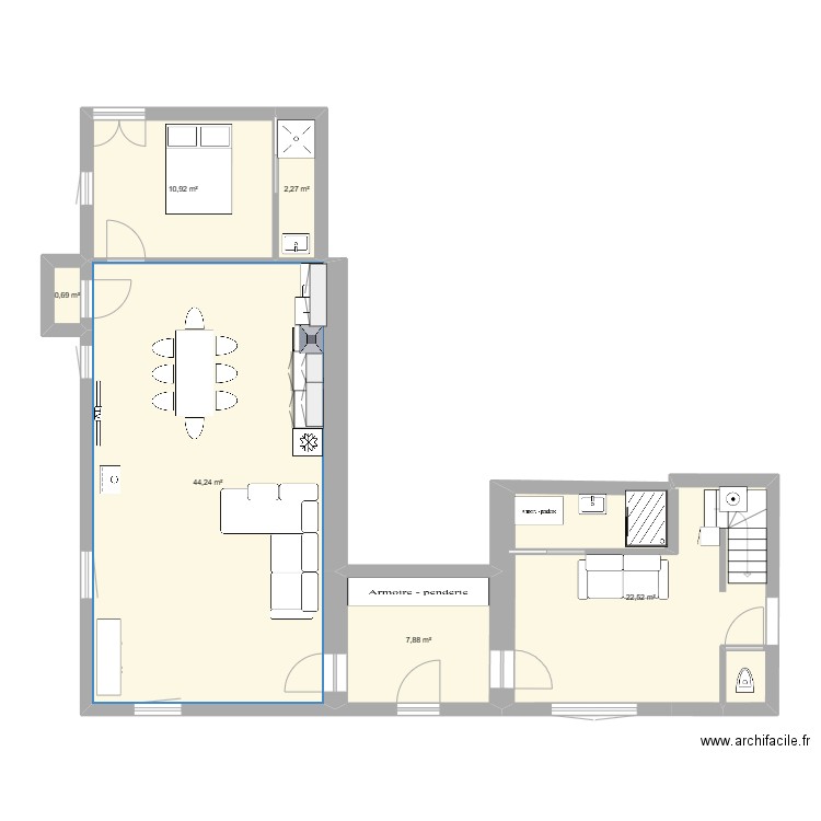 HAUTEVILLE MODIFIE 3. Plan de 6 pièces et 89 m2