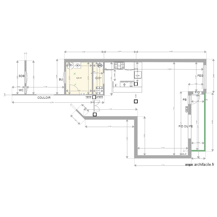 CUISINE  SEJOUR v5 AVEC EVIER . Plan de 0 pièce et 0 m2