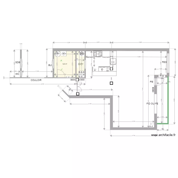 CUISINE  SEJOUR v5 AVEC EVIER . Plan de 