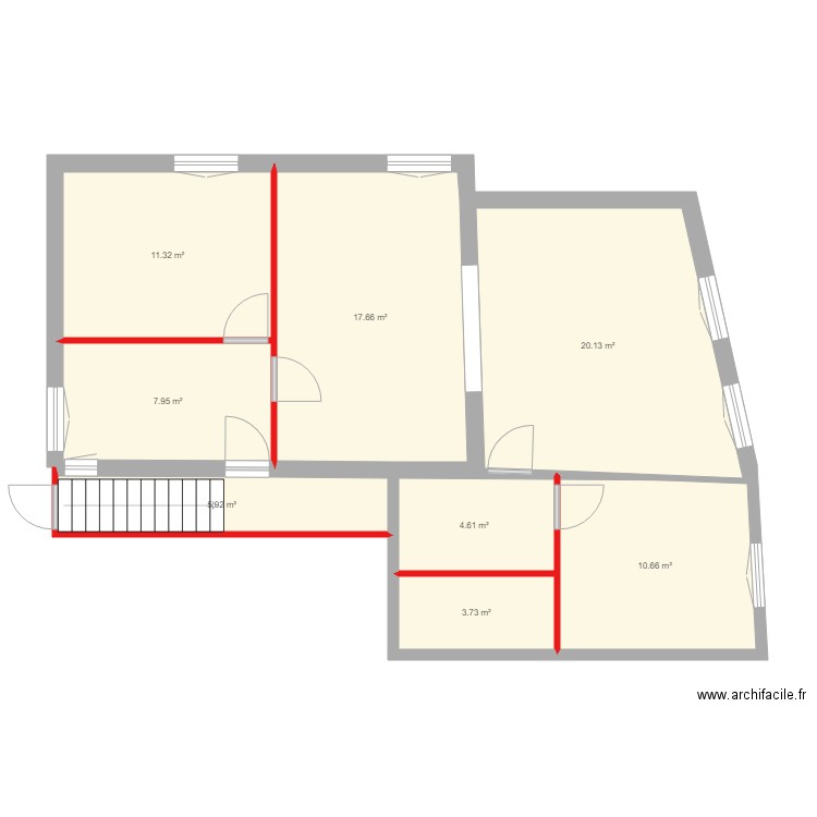 Paln étage initial1. Plan de 8 pièces et 82 m2