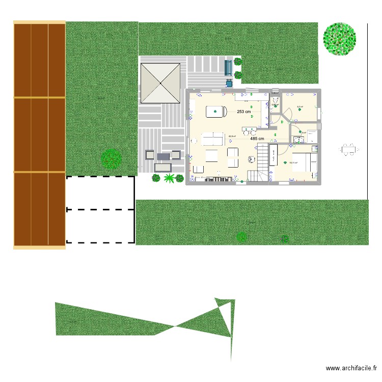 plan maison et jardin. Plan de 6 pièces et 63 m2