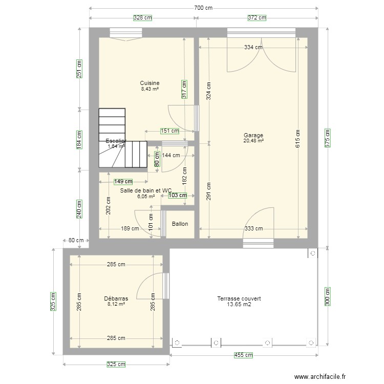 Sous Sol 1. Plan de 6 pièces et 45 m2