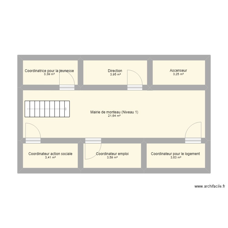 Plan de la mairie de Monteau (Niveau 1). Plan de 7 pièces et 43 m2