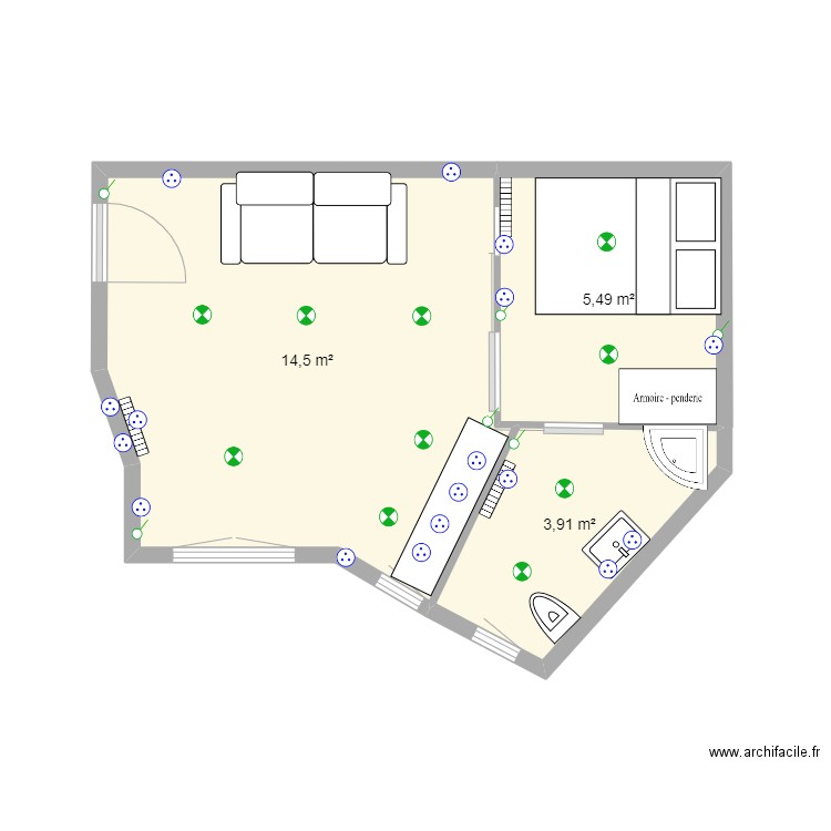 Asniere. Plan de 3 pièces et 24 m2