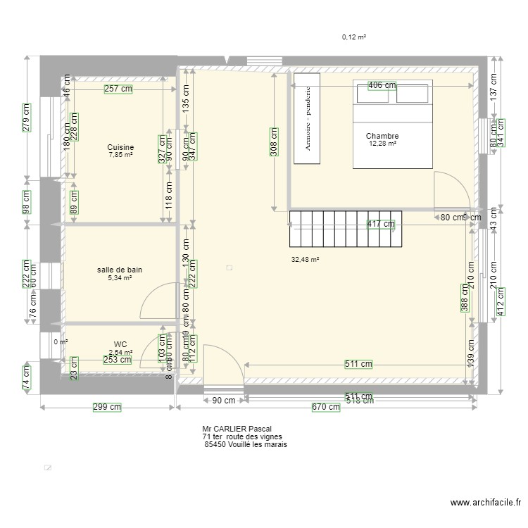 PLAN DE METRE  bis meublés . Plan de 7 pièces et 61 m2