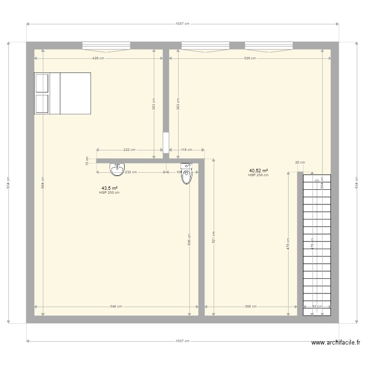 Solférino etage. Plan de 2 pièces et 84 m2