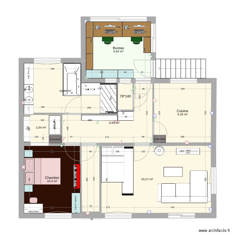 Maison amenagement. Plan de 9 pièces et 76 m2