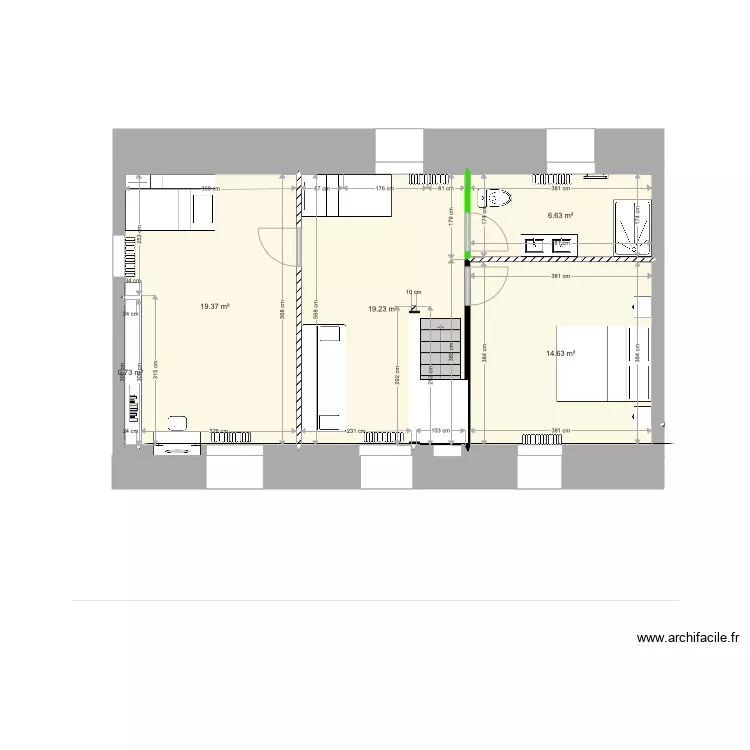 Carantec 1er Niveau 2 chambres. Plan de 