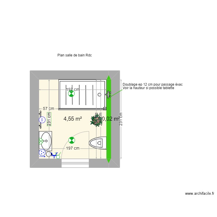 Mathevet sdb rdc . Plan de 2 pièces et 5 m2