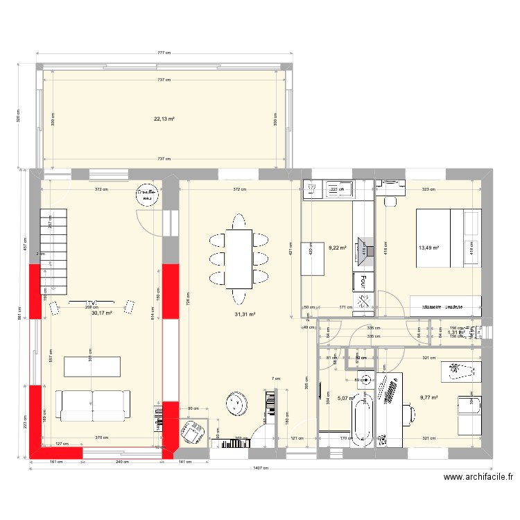 plan surfaces et cotes new 4 meublé. Plan de 10 pièces et 126 m2